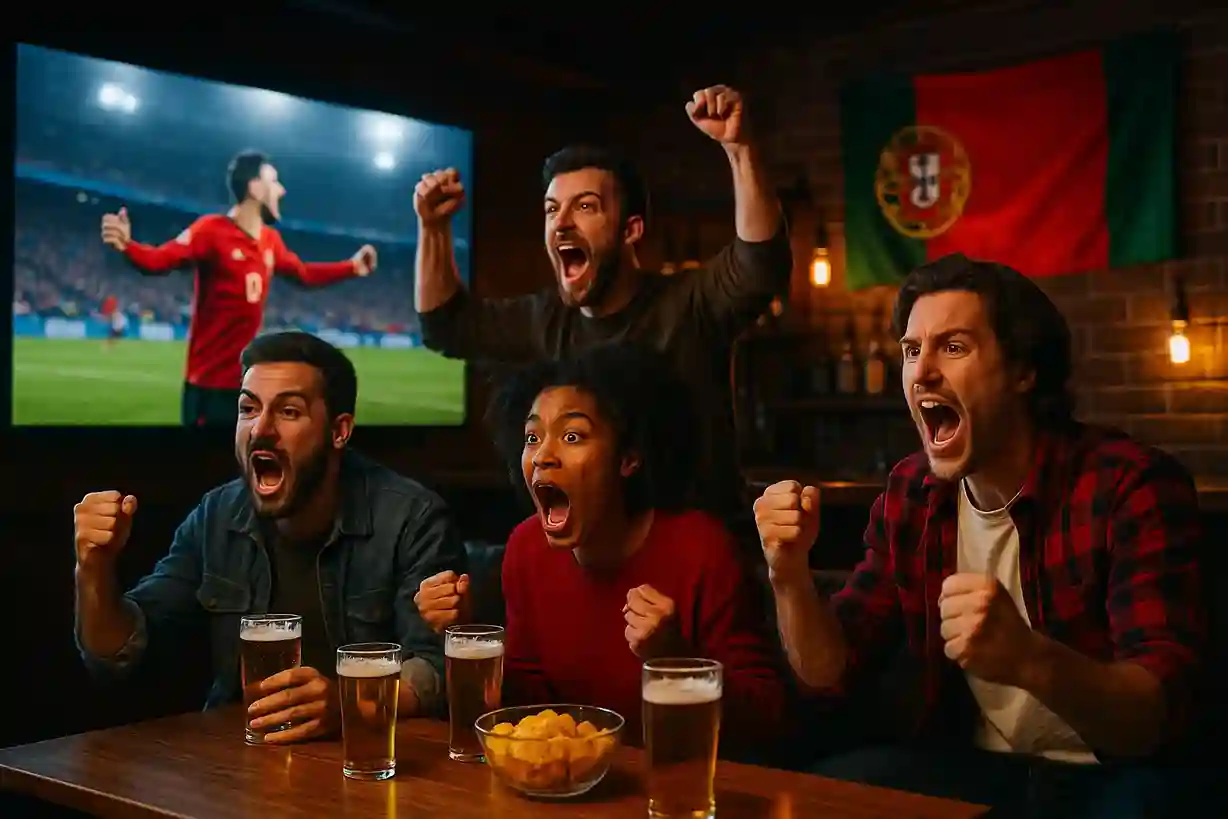 Pessoas a ver futebol num ecrã grande — desporto ao vivo em alta qualidade